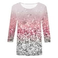 thumbnail image 4 of Charella Women's Spring 3/4 Sleeves Shirts Mid Length Sleeves Casual Shiny Pullover Tee Tops Blouse Pink,4, 4 of 4