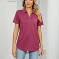 thumbnail image 5 of Pure Color Women's Shirt Top in Burgundy, Short Sleeves, Turn-Down Collar, and Pocket Detail, Size XXL, Perfect for Summer, 5 of 7