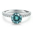 thumbnail image 3 of Gem Stone King 10K White Gold Blue Moissanite and Lab Grown Diamond Engagement Ring for Women | 1.20 Cttw | Round 6.5MM | Gemstone Birthstone | Size 7, 3 of 6