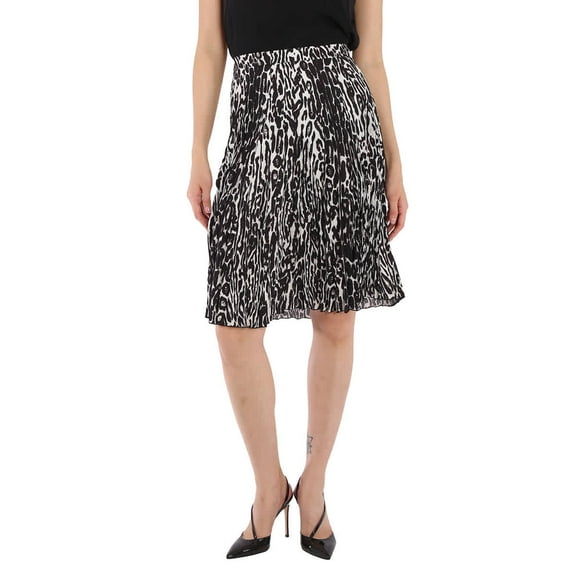 Burberry Monochrome Leopard Print Fluid Pleated Skirt, Brand Size 6 (US Size 4)