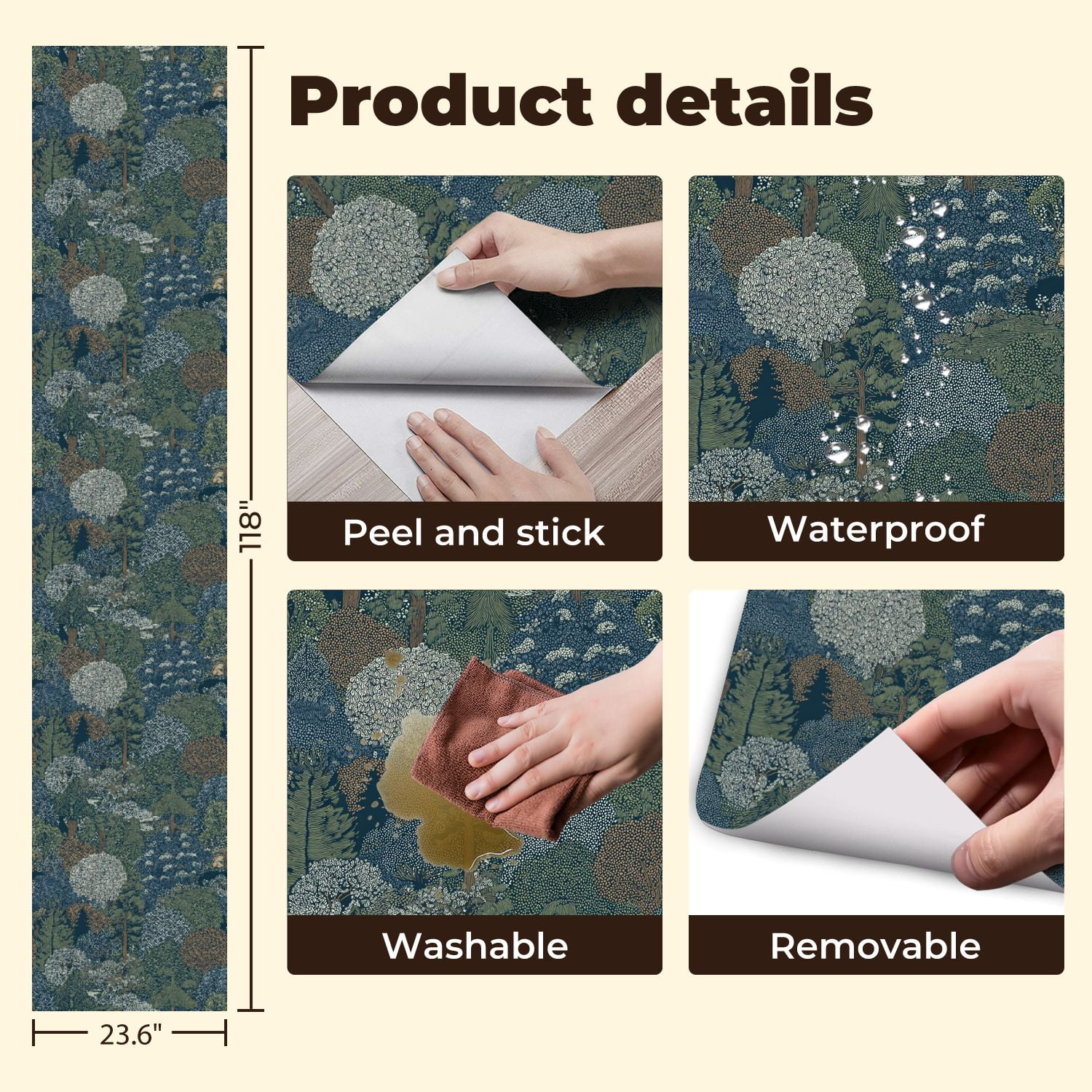 Peel and Stick Wallpaper 23.6in x 9.8ft Abstract Forest Landscape Detailed Tree Soft Earth Tones Contact Paper Vinyl Self-Adhesive Removable Wall Paper for Bedroom DIY Home Decor Renter Friendly
