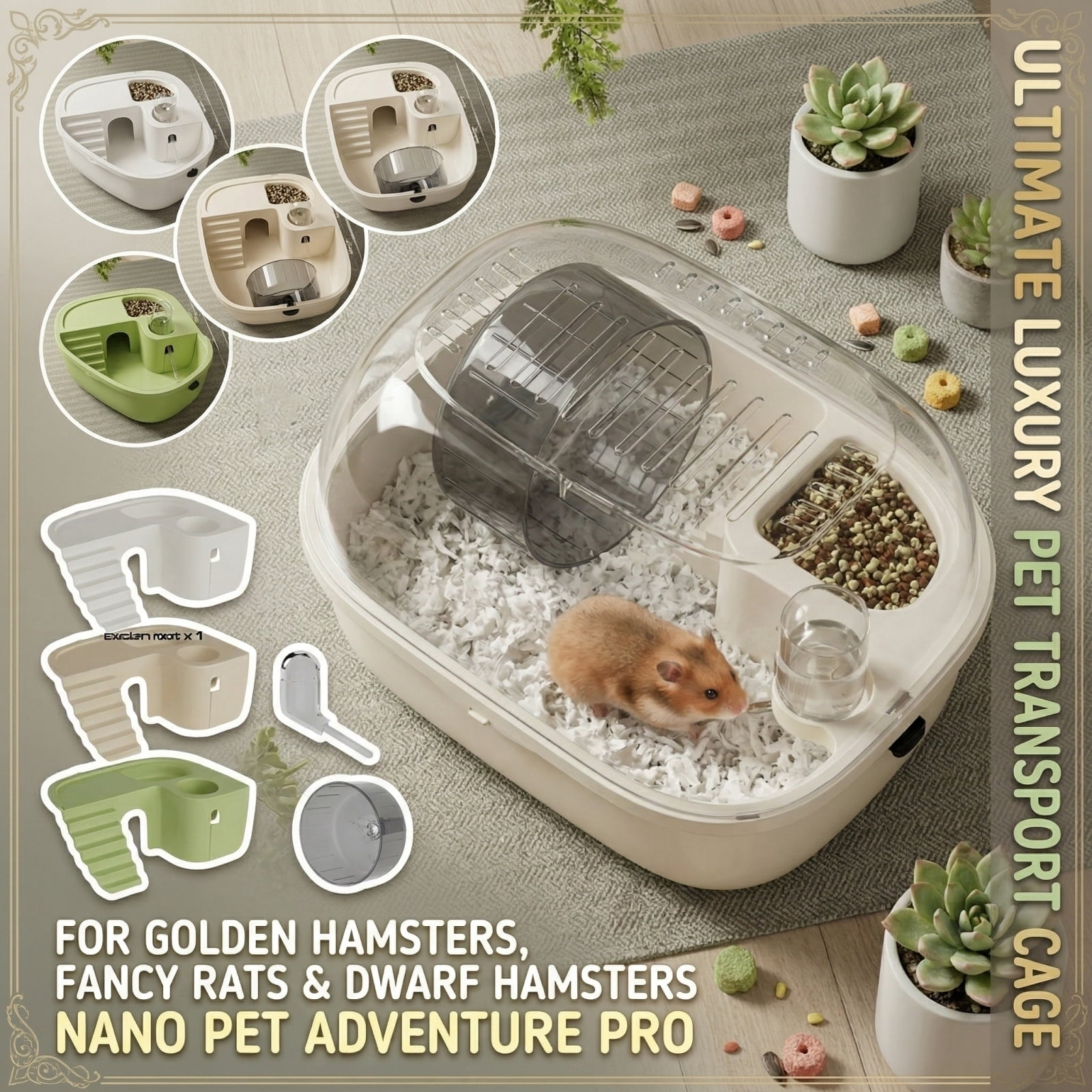 Large Acrylic Hamster Cage for Syrian Hamster Gerbil Rat, Luxury Portable Small Animal Cage with Spacious Space, Transparent Ventilated Habitat, Easy Clean & Assemble Indoor Pet House