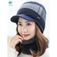thumbnail image 4 of Deago Unisex Winter Beanie Hat Scarf Set Warm Knit Hat Thick Fleece Lined Billed Beanie with Brim Cap for Men Women (Navy), 4 of 10
