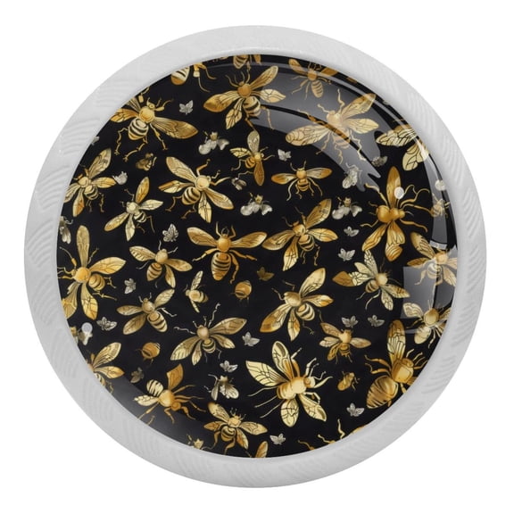 PhooArto Golden Bees Patterns 4 PCS Crystal Glass Cabinet Knobs, Drawer Kitchen Cabinets Dresser Cupboard Wardrobe Pulls Handle - Glowing in the Dark