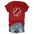 thumbnail image 2 of Savings Short Sleeve Crewneck Baseball Print Shirts Women Casual Basic Tees Summer Tunic Going Out Tops (XL, Red), 2 of 4