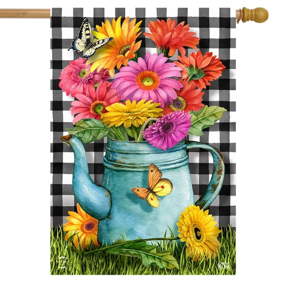 Briarwood Lane Gerber Daisy Watering Can Spring House Flag