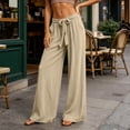 thumbnail image 4 of Npasoilc Drawstring Elastic Waist Pants for Women Linen Blend Solid Color Pocket Summer Trousers,Khaki, 4 of 6