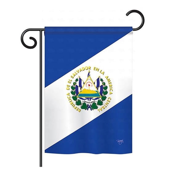 Breeze Decor BD-CY-GS-108151-IP-BO-D-US13-BD 13 x 18.5 in. El Salvador Flags of the World Nationality Impressions Decorative Vertical Double Sided Garden Flag Set with Banner Pole