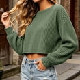 thumbnail image 6 of Women's Ribbed Knit Crop Sweater Crew Neck Long Sleeve Loose Fit Casual Pullover Top, 6 of 6