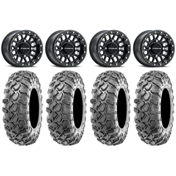 Raceline Podium Bdlk 14" Wheels Bk 29" Carnage Tires Can-Am Commander Maverick Renegade Outlander Defender