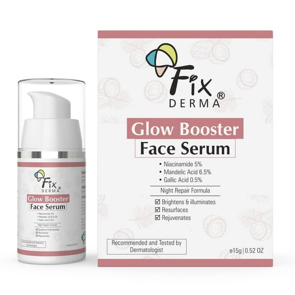 Fixderma 5% Niacinamide Serum Glow Booster Face Serum with 6.5% Mandelic Acid & 0.5% Gallic Acid | Skin Brightening Serum | Face Serum for Men & Women - 15g