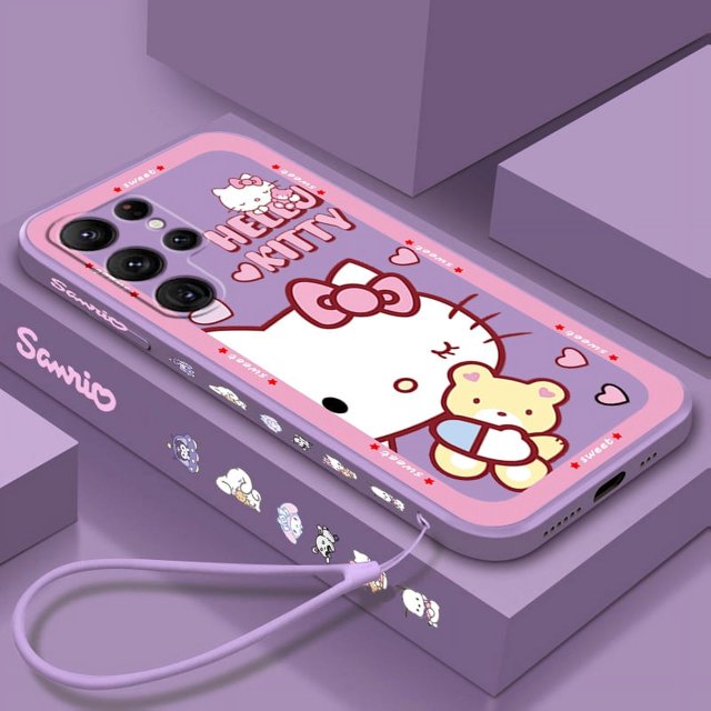 Sanrio Hello Kitty Cartoon Liquid Left Rope For Samsung Galaxy S24 S23 S22 S21 S20 FE S10 Ultra Plus Lite 5G Cover Funda Gift Festivals