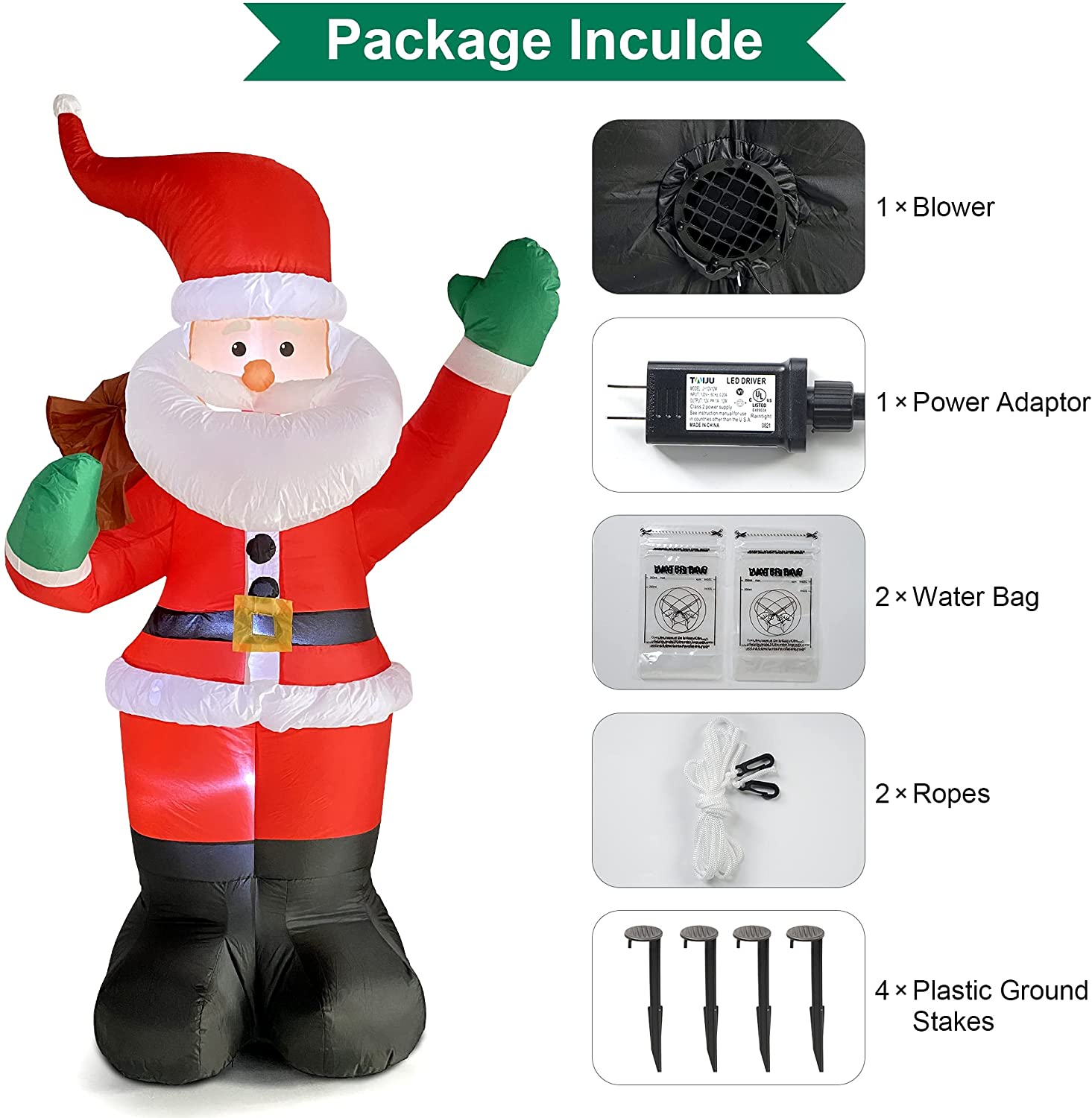 6 FT Christmas Inflatables Santa Claus with Gifts Bag, Christmas Inflatables Outdoor Decorations, Built-in LED Lights Holiday Blow Up Yard Decoration Clearance for Yard, Holiday, Party