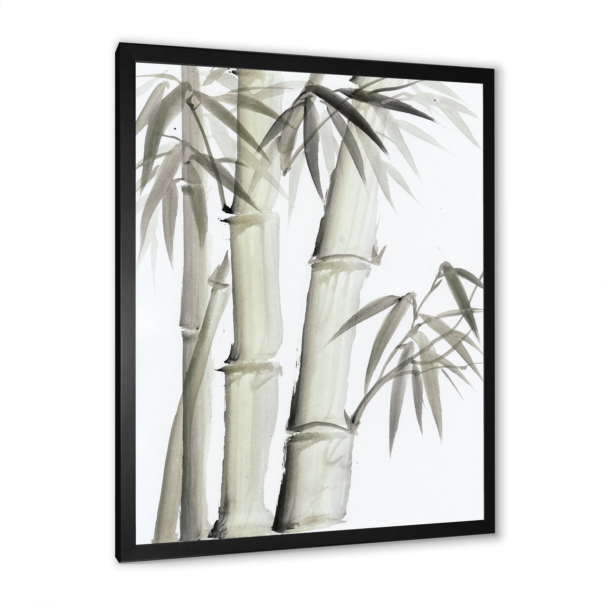 Designart 'Vintage Black and White Bamboo V' Lake House Framed Art Print
