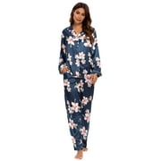 MintLimit Pyjama en satin de soie pour femme Ensemble de pyjama boutonné Floral à manches longues Vêtements de nuit pour femme Vêtements de nuit doux Ensembles de salon XL