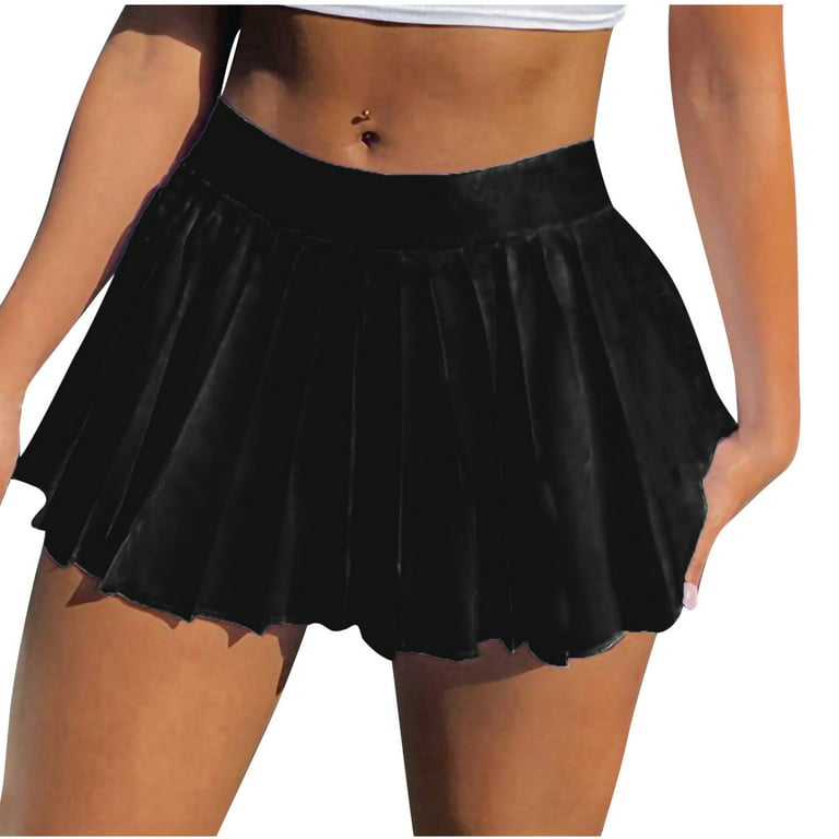RONGXI Women Tennis Skirts Inner Shorts Elastic Pleated Solid Mini Skirt  Athletic Sports Golf Skirt Fitness Skorts With Pockets Black at   Women's Clothing store
