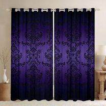 Homewish Retro Victorian Flower Blackout Curtains Set of 2 (52x84 Each),Vintage Damask Window Curtains,Purple Black Curtains and Drapes For Men Women,,Lightweight Room Decorative