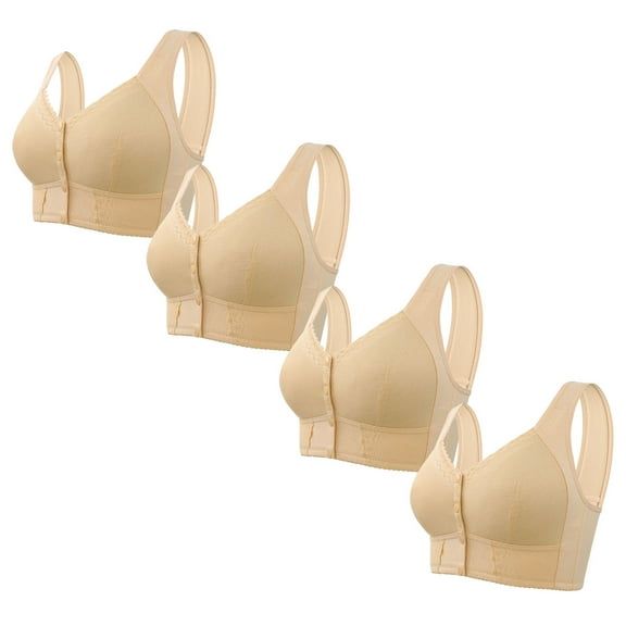 Busydd 4PC Womens Bras Front Closure Plus Size Sports Bra Comfort Seamless Everyday Bra Set No Underwire Solid Color Wireless Bras for Women