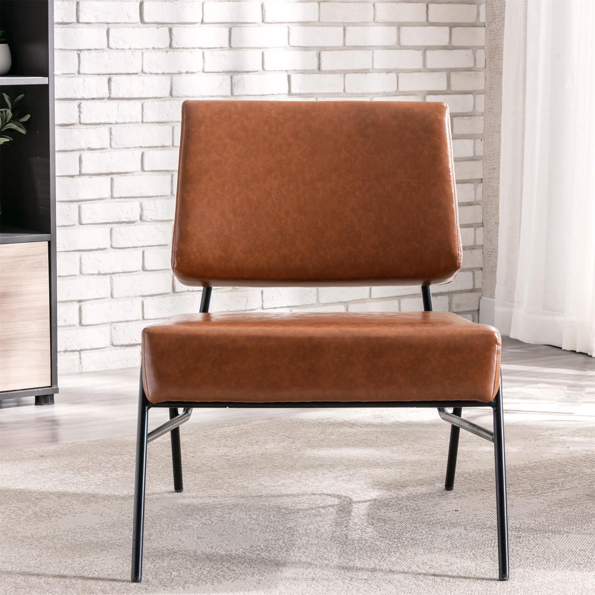 Upholstered Accent Chair, Aukfa Modern Lounge Chair with Wire Metal Frame, Cushioned Armless Reading Chair Leisure Slipper Chair for Living Room Bedroom Home Office - Brown