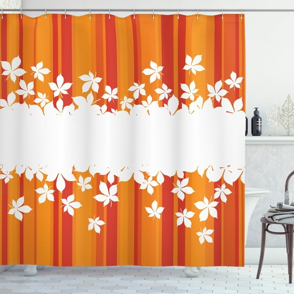Ambesonne Orange Shower Curtain, Autumnal Colors Stripes, 69"Wx84"L, Orange Marigold White