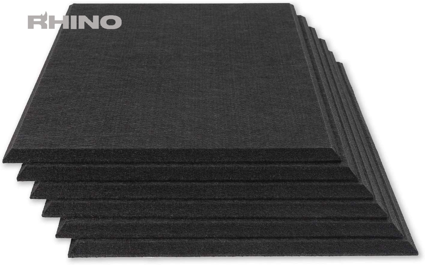 RHINO Acoustic Panel Black 12" x 12" x 0.4" Thick NRC Sound Bass Isolation 6 Pieces Beveled Edges