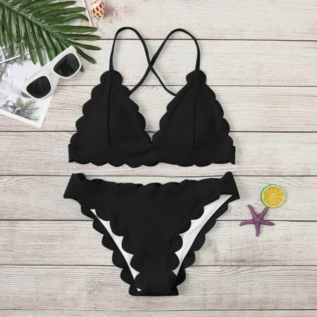 

Cathalem Swim Bras for under Swimsuit Fashion Women Solid Bikini Seaside Beach Split Body Swimsuit Teen Girl Swimming Suit Underwear Black Small