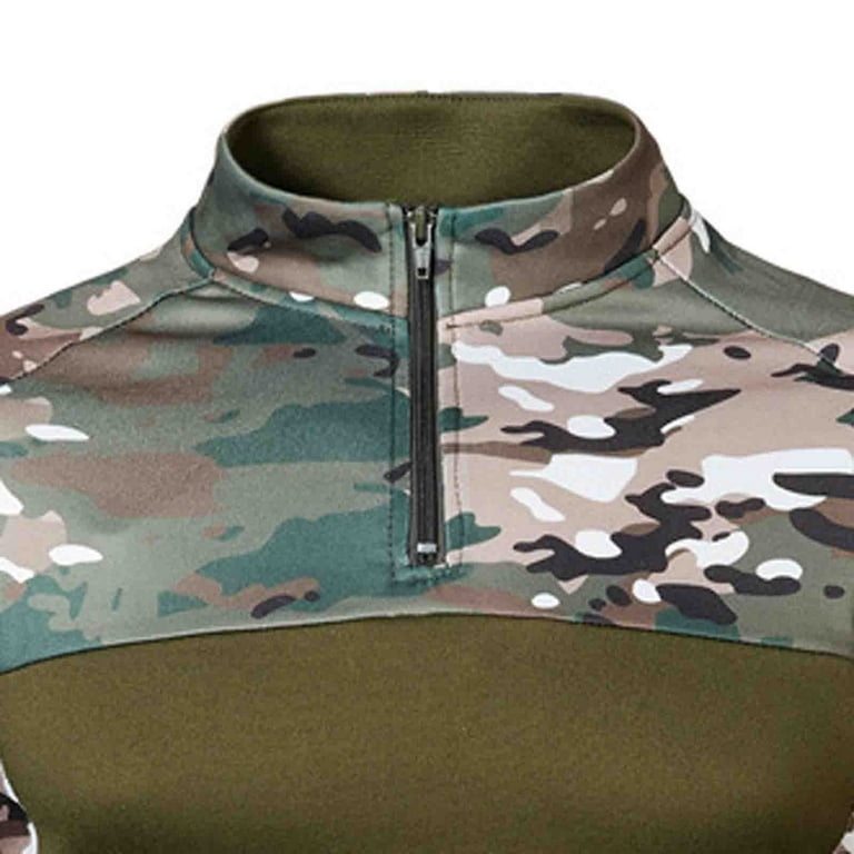 Men's Long Sleeve Shirt Henley Collar Tactical Army Military Combat Casual  Shirt