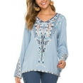 thumbnail image 4 of Women's Embroidered Tops Mexican Shirt V Neck Summer Casual Tops Peasant Tunic Loose Blouse, 4 of 6