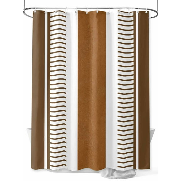 Shower Curtain Bohemian Brown Stripe Bathroom Curtains with Hooks, Waterproof Fabric Boho Style Bath Shower Curtains Set for Bathroom Bathtubs Decor 36x72 Inch