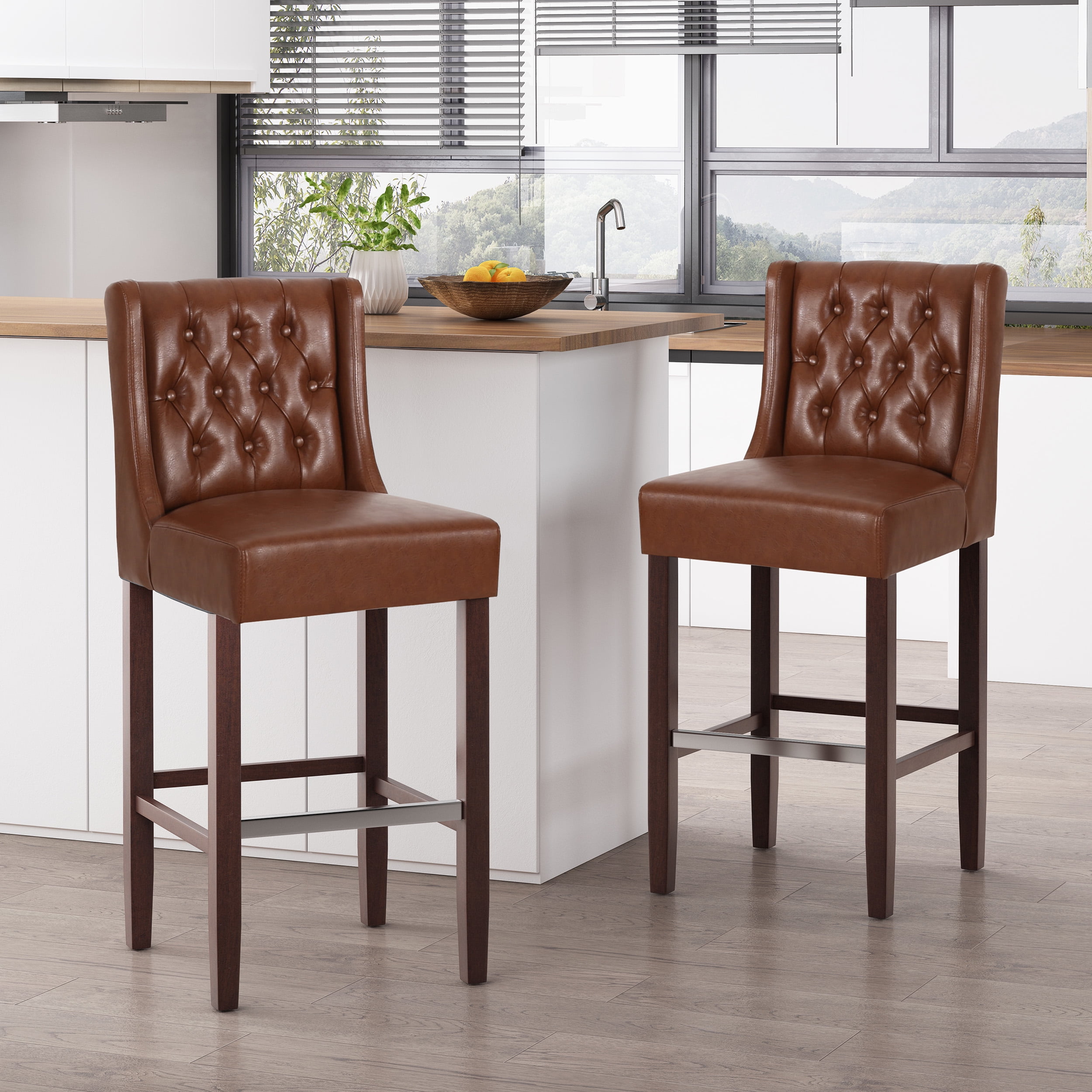 Noble House Daylanie Barstools, Cognac Brown, Espresso