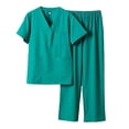 thumbnail image 1 of Conjunto de exfoliación para hombres y mujeres, camisetas con cuello en V y bolsillos, uniforme de enfermería Verde, 1 of 8