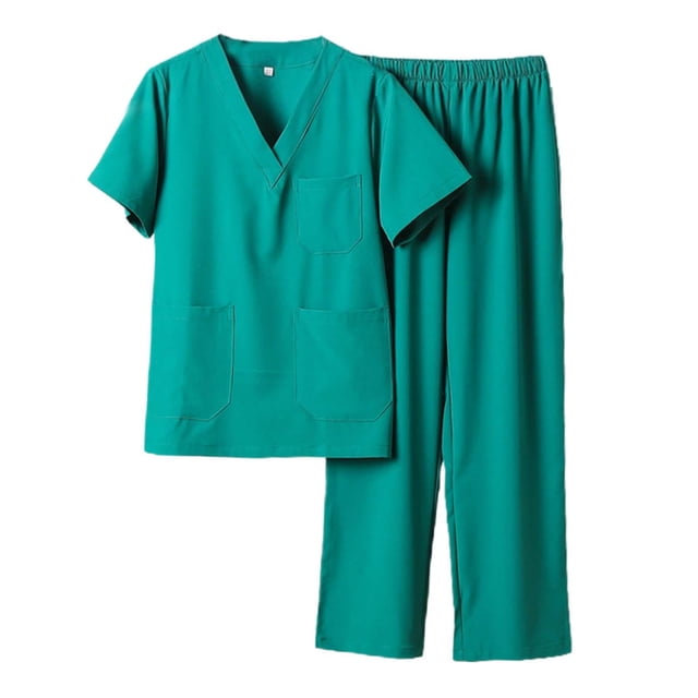 Conjunto de exfoliación para hombres y mujeres, camisetas con cuello en V y bolsillos, uniforme de enfermería Verde
