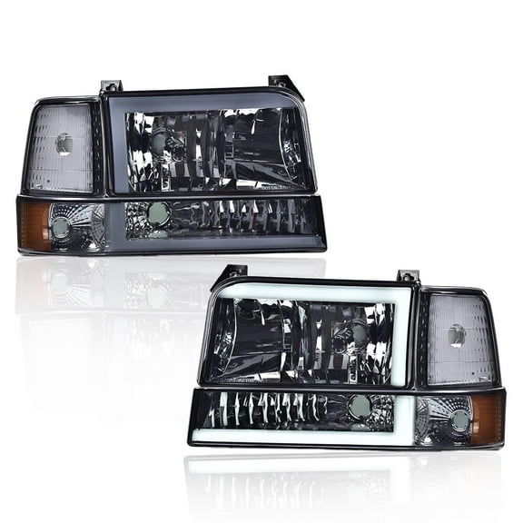 CROSSDESIGN LED DRL Headlights Fit for Ford Bronco F150 F250 F350 1992-1996 Headlamps