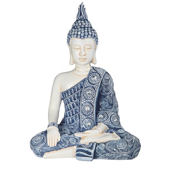 FC Design 11"H Blue and White Earth Touching Buddha Figurine Statue Sculpture Ornament Decoration Home/Room Decor and Unique Gift Ideas for Housewarming, Holidays and Birthdays
