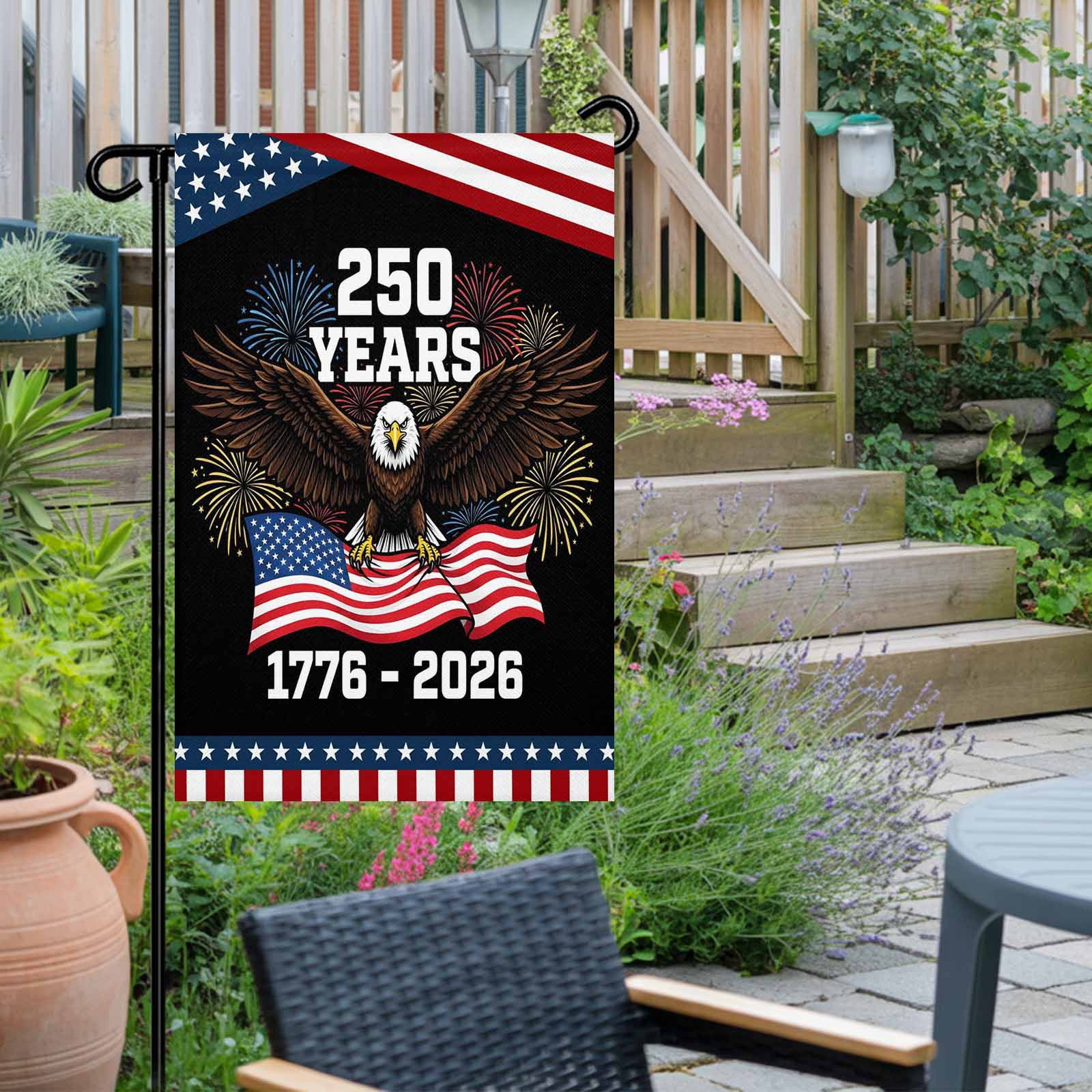 4th of July Garden Flags 250 Years Garden Flag Double Sided Welcome Flag Patriotic USA Flag Eagle Fireworks Independence Day Yard Flags for Outdoor Lawn Porch Memorial Day Holiday Decor 28x40 Inch
