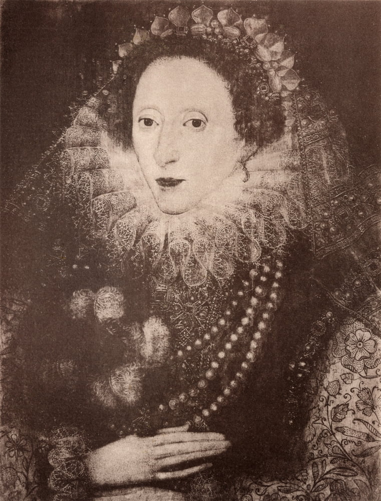 Queen Elizabeth I Of England 1533-1603 After A Painting In The Royal Collection Attributed Only To British School From History Of Hampton Court Palace In Tudor Times By Ernest Law Published London 188