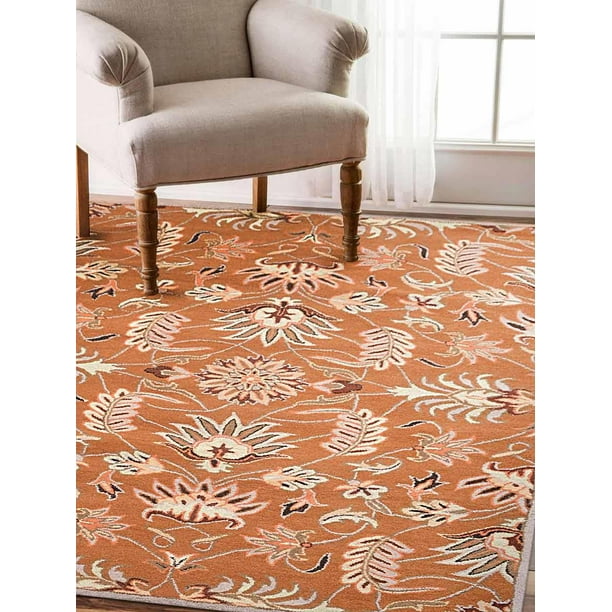 Botanical Hand Tufted Wool Carpet Transitional 5x8 Tropical Area Rug