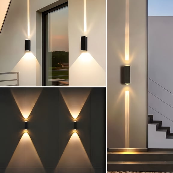 Modern Dual-Head LED Wall Light, Adjustable Up & Down Single Beam Spotlight, Hardwired Metal Fixture for Hallways, Stairs, Porches, Hotels & Outdoor Décor