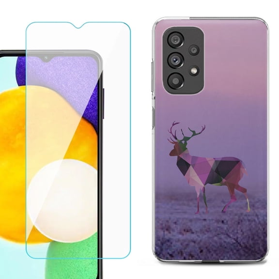 Slim-Fit Gel TPU Phone Case for Samsung Galaxy A23 5G, with Tempered Glass Screen Protector, by OneToughShield ® - Deer/Polygon