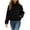 Black, variant on Women's Stand Collar Button Up Long Sleeve Cropped Jacket, Casual Wool Blend Outerwear with Pockets ,Women's S-L