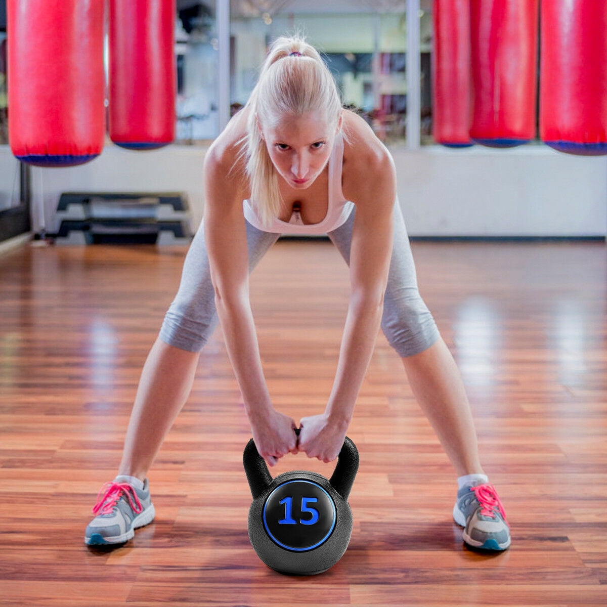 Costway 3-Piece Kettlebell Weights Set, Weight Available 5,10,15 lbs, HDPE Kettlebell for Strength and Conditioning