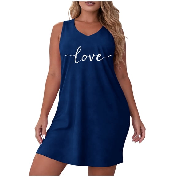 Ohufall Plus Size Nightgown for Womens Sleeveless V Neck Loose Nightdress Sleepwear Comfy Night Gowns