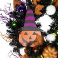 thumbnail image 6 of Northlight Jack-O-Lantern in Witch's Hat Glittered Halloween Pine Wreath - 24" - Unlit, 6 of 11