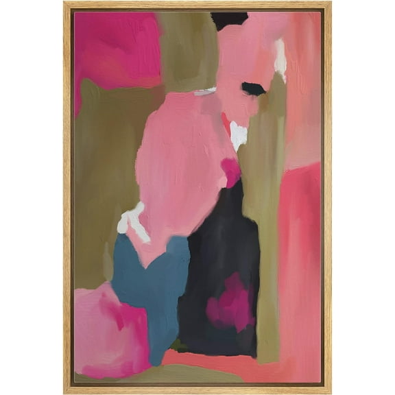 IDEA4WALL Framed Canvas Print Dark Pink Paint Stroke Landscape Abstract Wall Art Modern Artwork Decor Bohemian Colorful Relax/Zen for Living Room, Bedroom - Natural 24"x36"