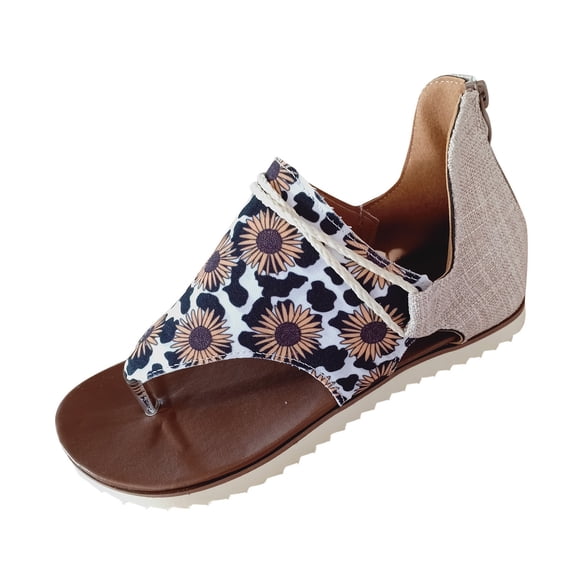 Black and Friday Deals 50% Off Clear! asdoklhq Women's Slippers,Women Summer Clip-Toe Sunflower Shoes Zipper Comfy Flats Casual Beach Sandals