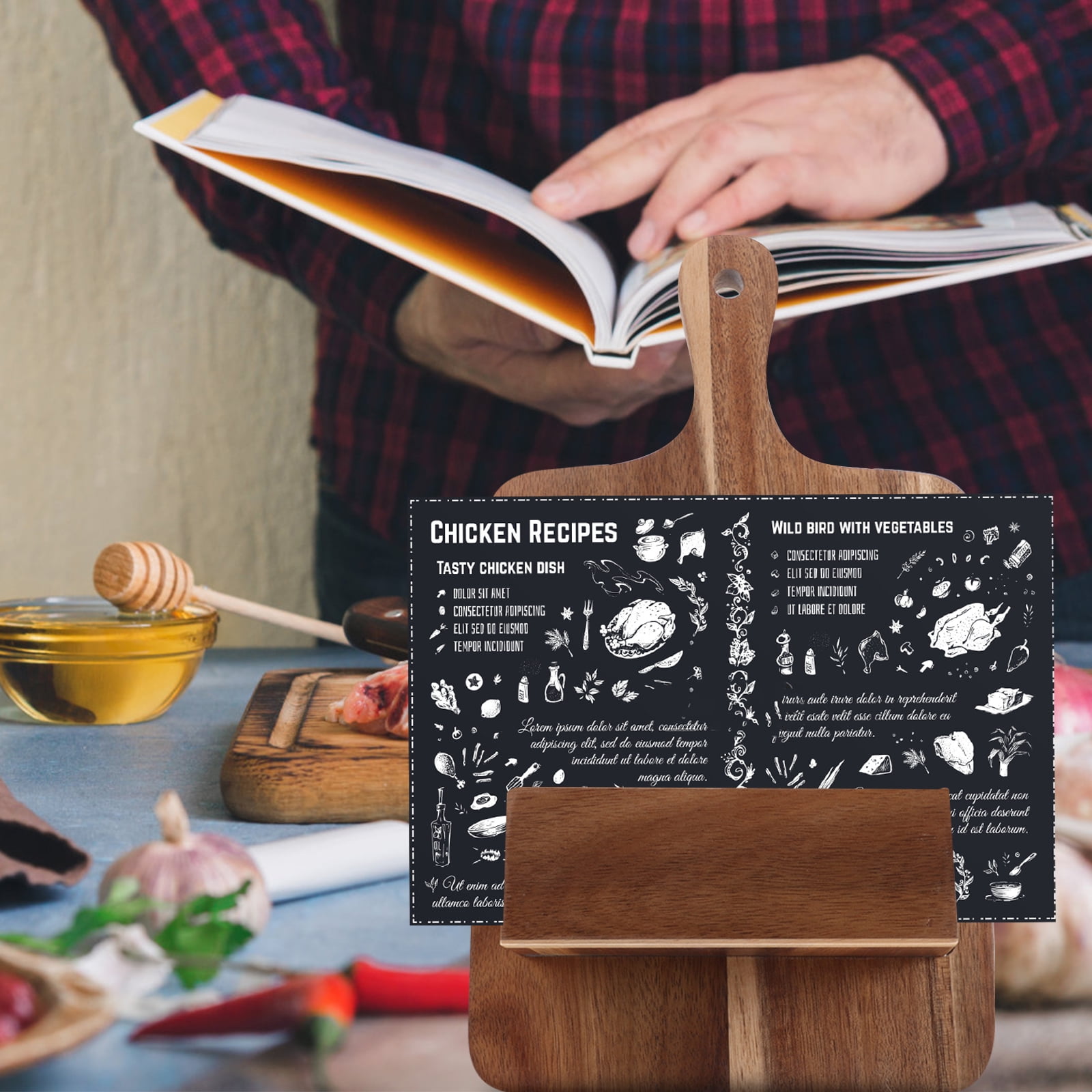 KAKOWELY Recipe Holder Wood 1Pcs For Restaurant 12.6x7.1x6.3in