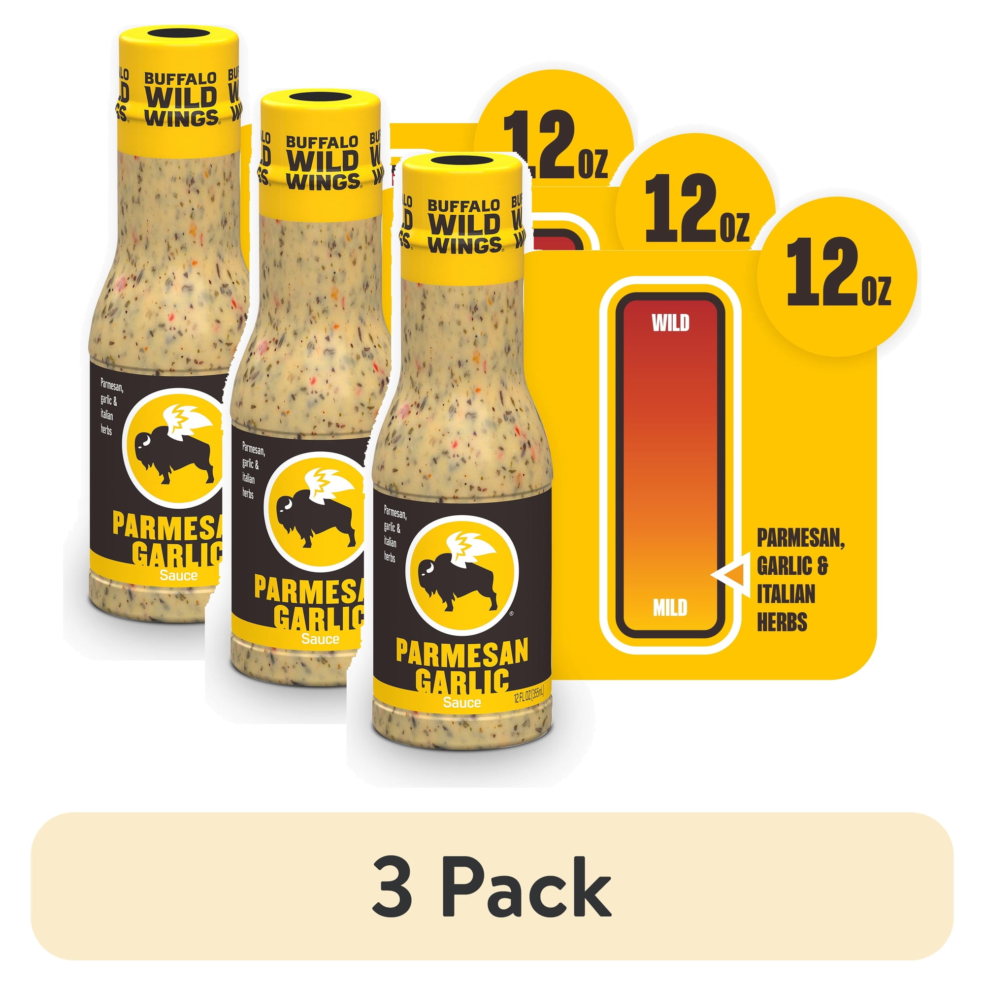 (3 pack) Buffalo Wild Wings Parmesan Garlic Sauce, 12 fl oz