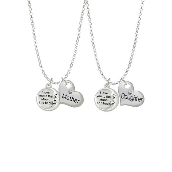 Delight Jewelry Silvertone I Love You to the Moon and Back Mother & Daughter Heart Necklaces (Set of 2), 19" 2"
