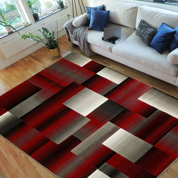 Red/Grey/Silver/Black/Abstract Area Rug Modern ...