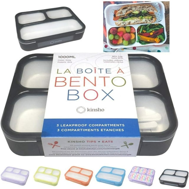 baomifa-Bento Boxes for Adults | Lunch-Box Insulated Bento-Box with 3 Compartment | Slim Container for Big Kids Teens, Work and School | Eco-Friendly Leakproof Divided Containers | Gray - Black